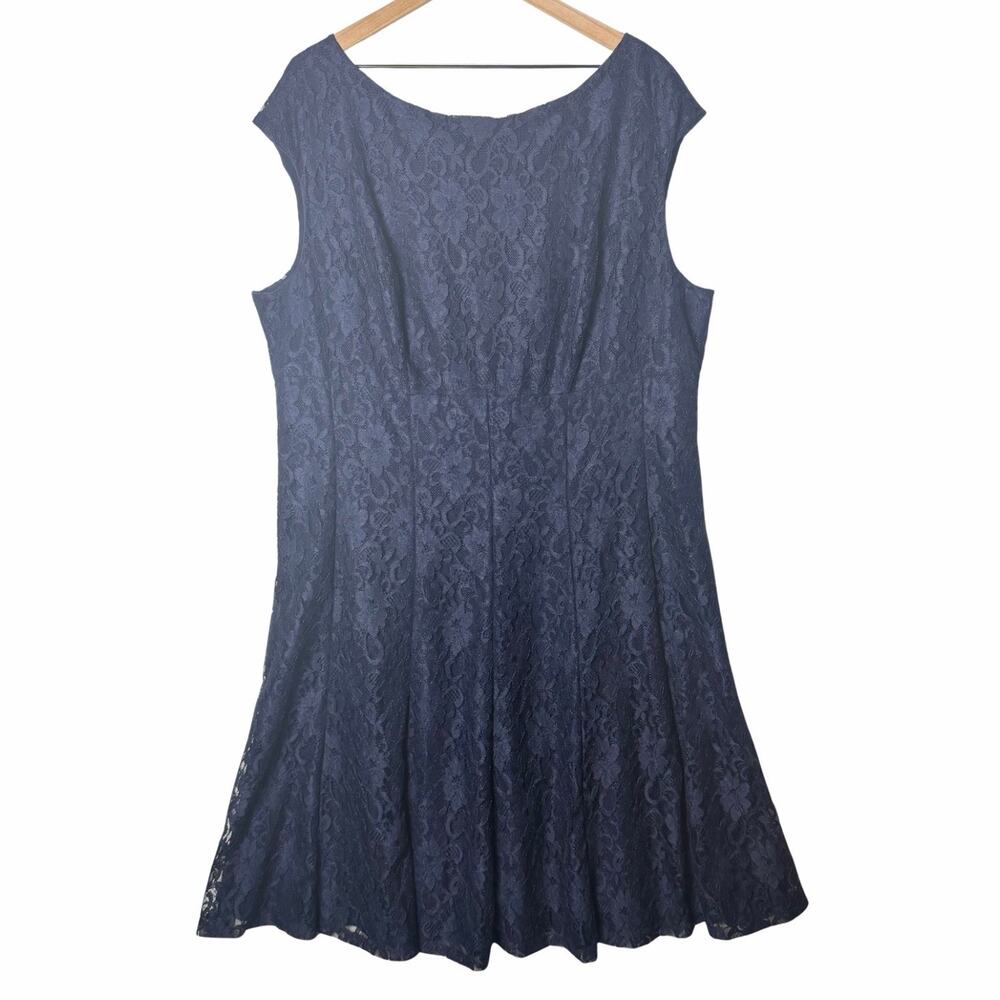 Lauren Ralph Lauren Lace Overlay Navy Blue A-Line Classic Dress Women's Plus 22W
